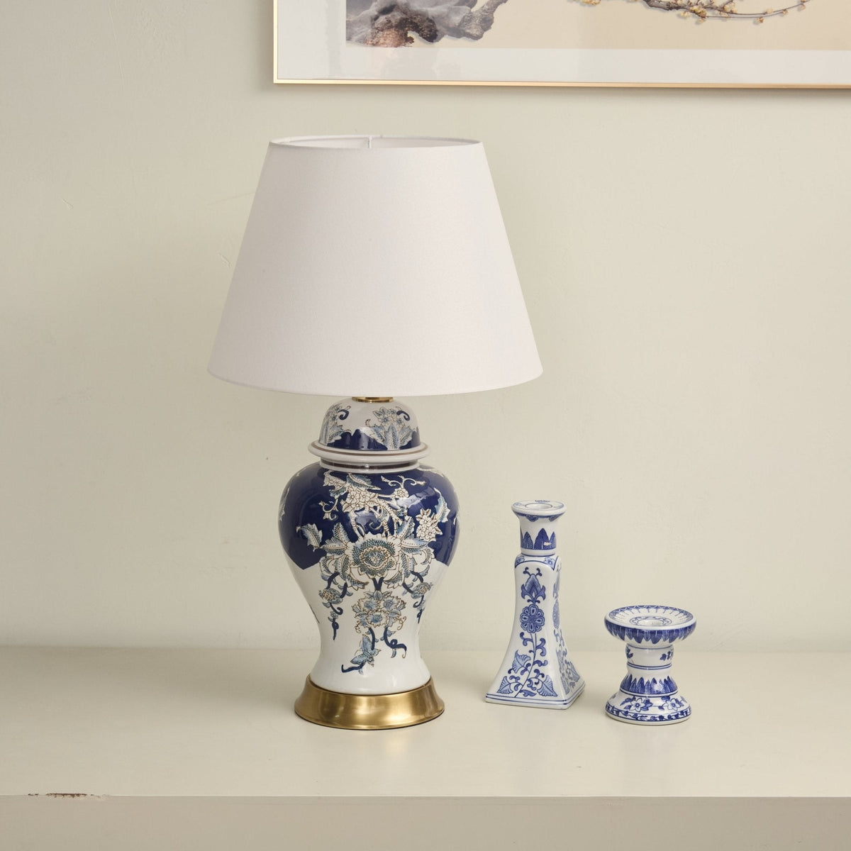 Gilt Accent Ceramic Table Lamp with Fabric Shade