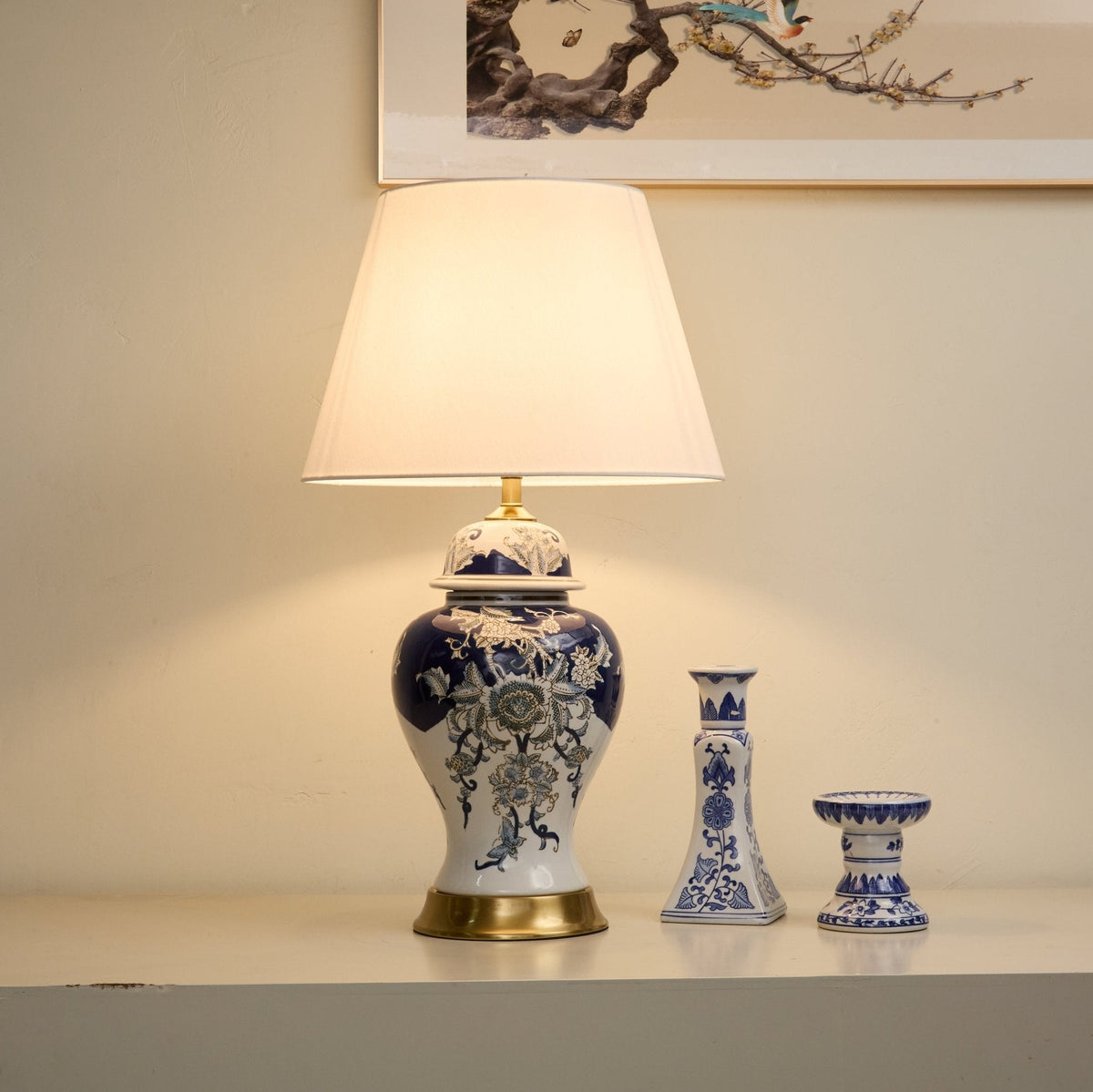 Gilt Accent Ceramic Table Lamp with Fabric Shade