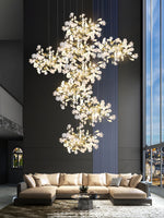 Gingko Leaves Linear Chandelier – Hand-Cast Porcelain Sculptural Pendant Light