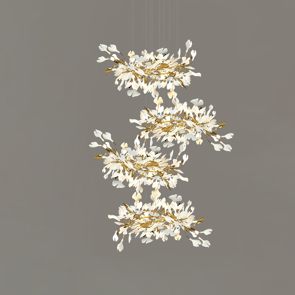 Gingko Leaves Linear Chandelier – Hand-Cast Porcelain Sculptural Pendant Light