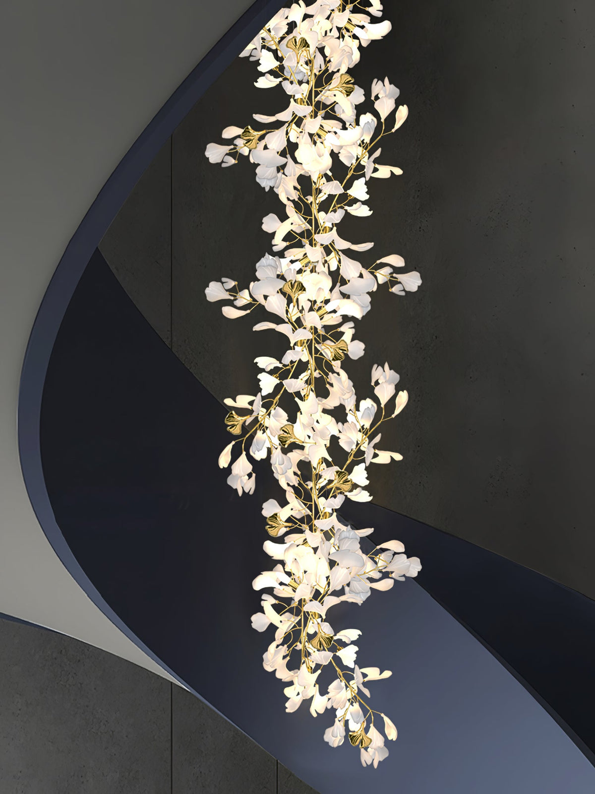 Gingko Leaves Linear Chandelier – Hand-Cast Porcelain Sculptural Pendant Light