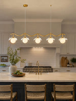 Gingko Orb Brass Chandelier with Porcelain Leaves and Glass Globes