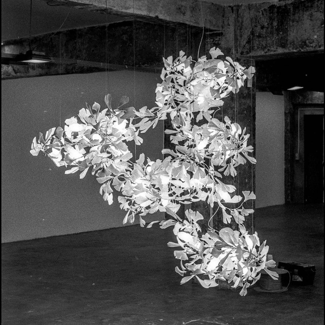 Gingko Leaves Linear Chandelier – Hand-Cast Porcelain Sculptural Pendant Light