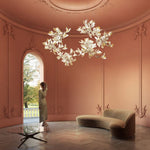 Gingko Leaves Linear Chandelier – Hand-Cast Porcelain Sculptural Pendant Light