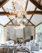 Gingko Leaves Linear Chandelier – Hand-Cast Porcelain Sculptural Pendant Light