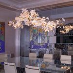 Gingko Leaves Linear Chandelier – Hand-Cast Porcelain Sculptural Pendant Light