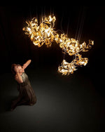 Gingko Leaves Linear Chandelier – Hand-Cast Porcelain Sculptural Pendant Light