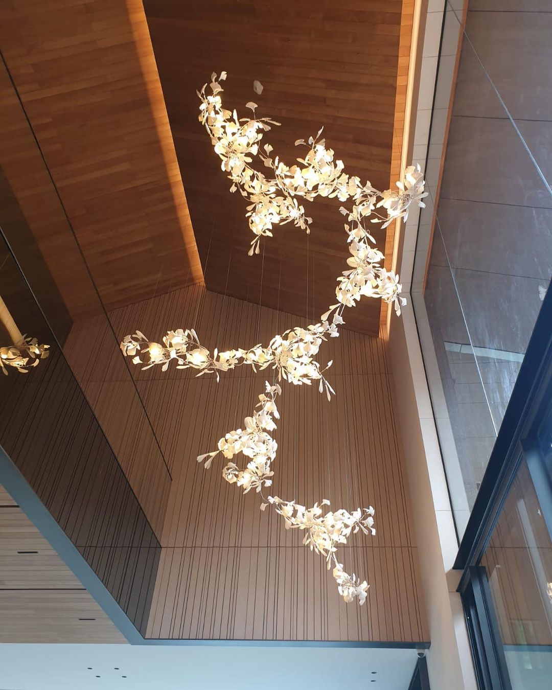 Gingko Leaves Linear Chandelier – Hand-Cast Porcelain Sculptural Pendant Light