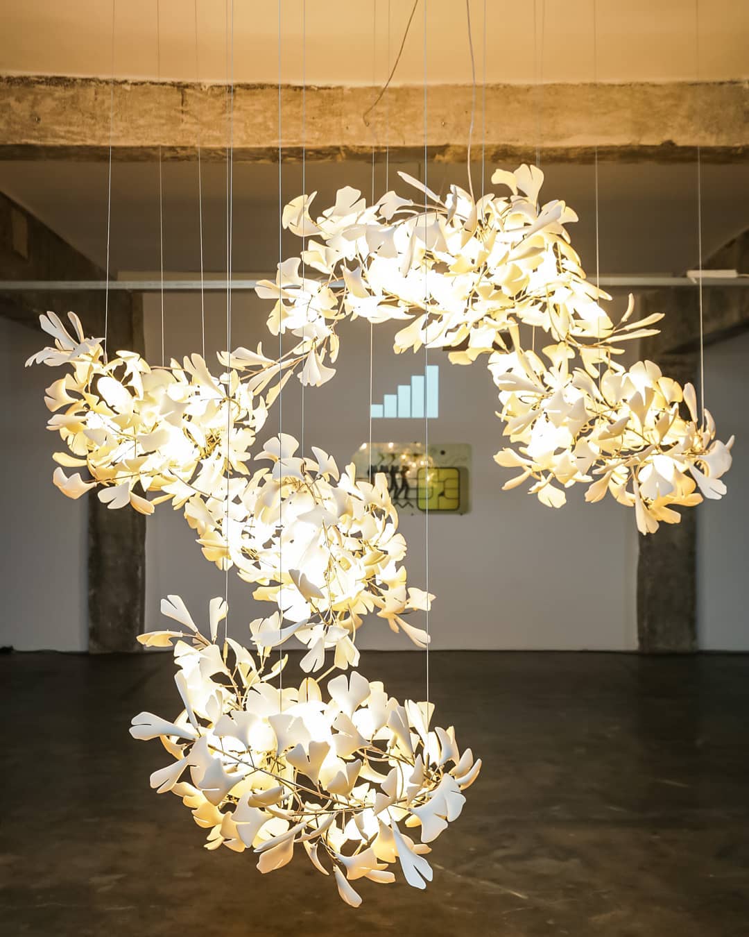 Gingko Leaves Linear Chandelier – Hand-Cast Porcelain Sculptural Pendant Light