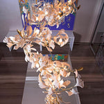 Gingko Leaves Linear Chandelier – Hand-Cast Porcelain Sculptural Pendant Light