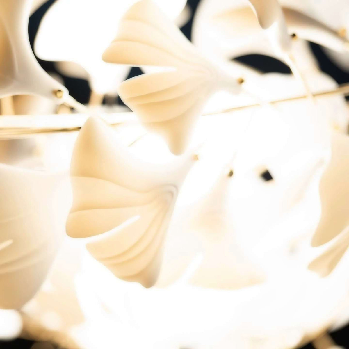 Gingko Leaves Linear Chandelier – Hand-Cast Porcelain Sculptural Pendant Light