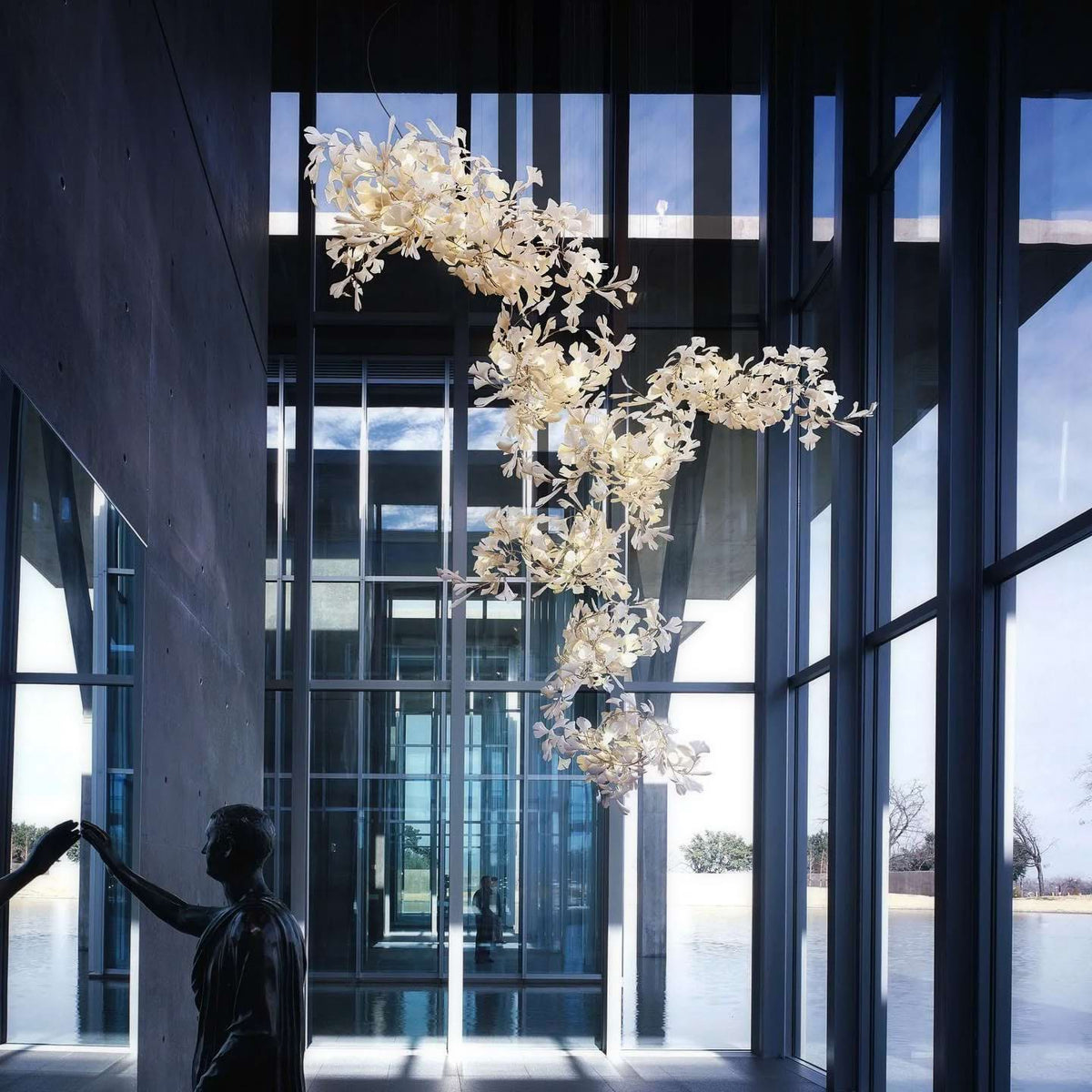 Gingko Leaves Linear Chandelier – Hand-Cast Porcelain Sculptural Pendant Light