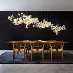 Gingko Leaves Linear Chandelier – Hand-Cast Porcelain Sculptural Pendant Light