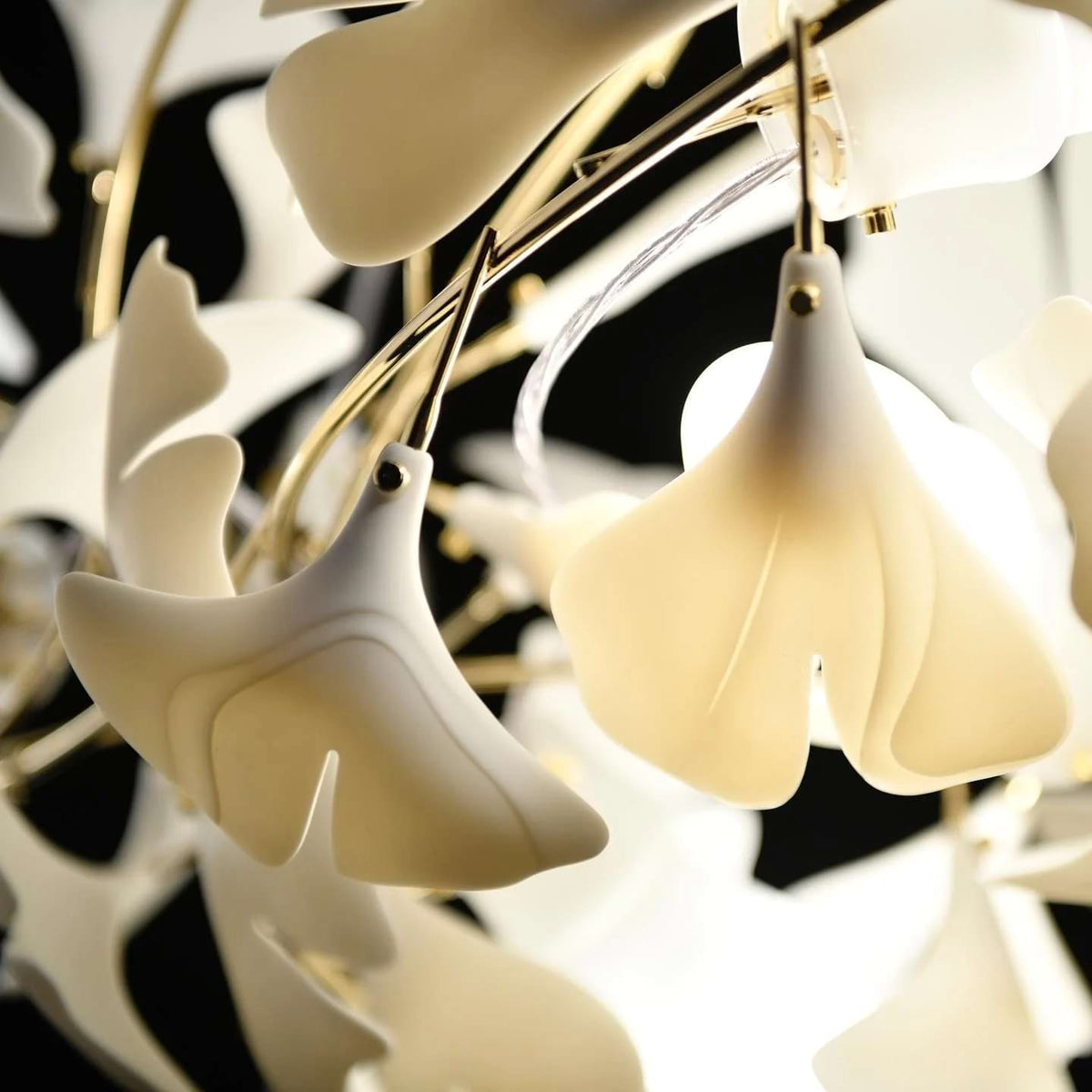Gingko Leaves Linear Chandelier – Hand-Cast Porcelain Sculptural Pendant Light