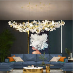 Gingko Leaves Linear Chandelier – Hand-Cast Porcelain Sculptural Pendant Light