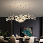 Gingko Leaves Linear Chandelier – Hand-Cast Porcelain Sculptural Pendant Light