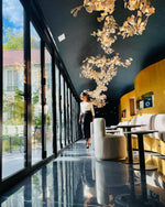 Gingko Leaves Linear Chandelier – Hand-Cast Porcelain Sculptural Pendant Light