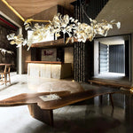 Gingko Leaves Linear Chandelier – Hand-Cast Porcelain Sculptural Pendant Light