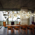 Gingko Leaves Linear Chandelier – Hand-Cast Porcelain Sculptural Pendant Light