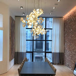 Gingko Leaves Linear Chandelier – Hand-Cast Porcelain Sculptural Pendant Light