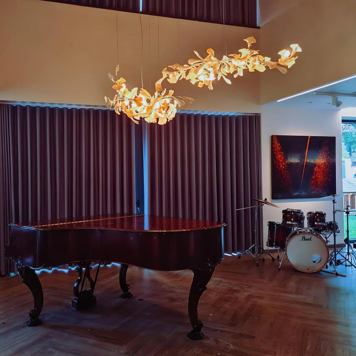 Gingko Leaves Linear Chandelier – Hand-Cast Porcelain Sculptural Pendant Light