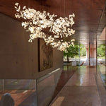 Gingko Leaves Linear Chandelier – Hand-Cast Porcelain Sculptural Pendant Light