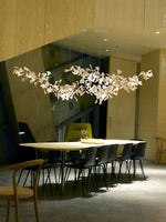 Gingko Leaves Linear Chandelier – Hand-Cast Porcelain Sculptural Pendant Light