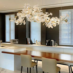 Gingko Leaves Linear Chandelier – Hand-Cast Porcelain Sculptural Pendant Light