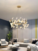 Gingko Garland Chandelier – Hand-Cast Porcelain Leaves in Brushed Gold