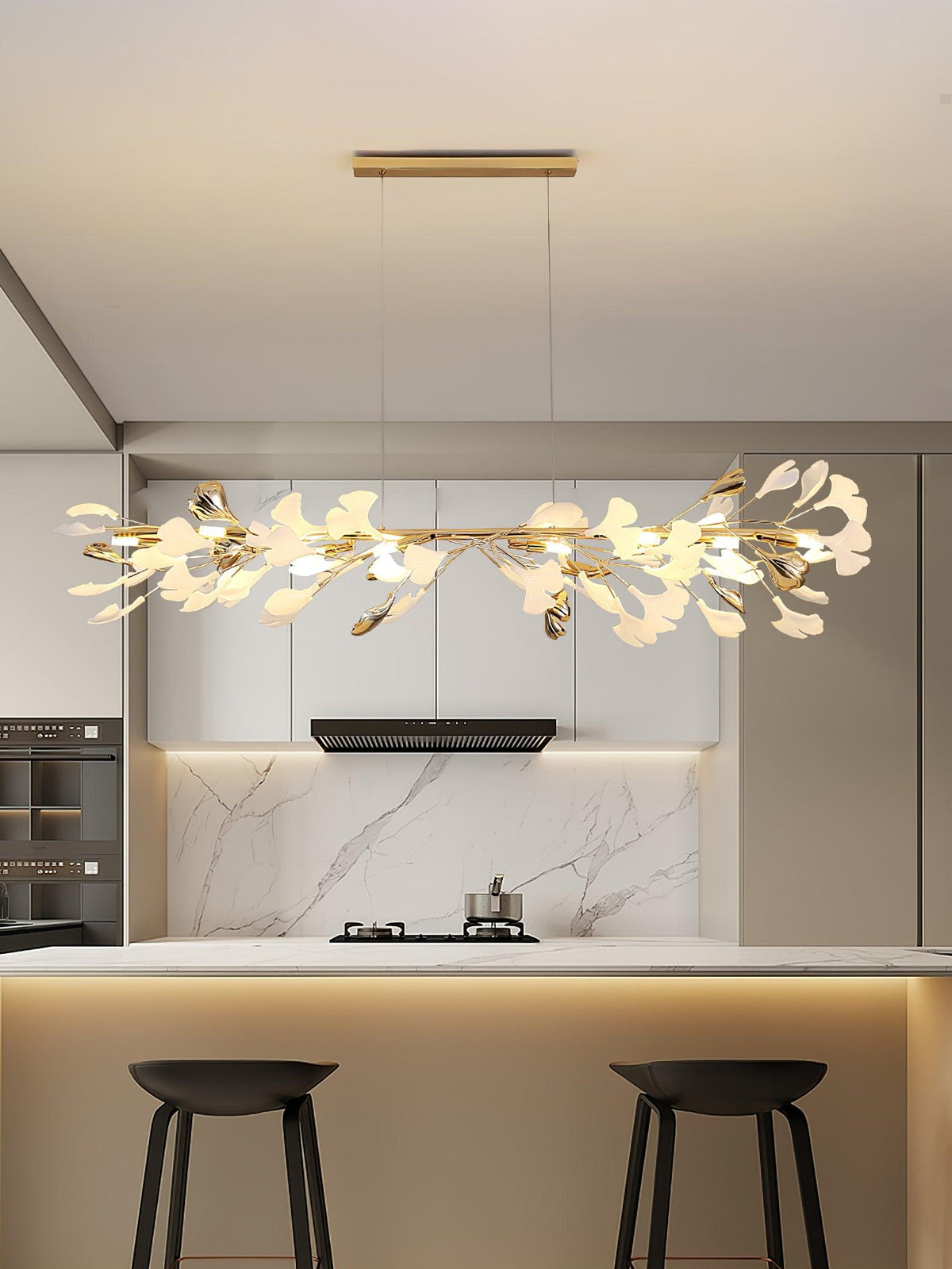 Gingko Garland Chandelier – Hand-Cast Porcelain Leaves in Brushed Gold