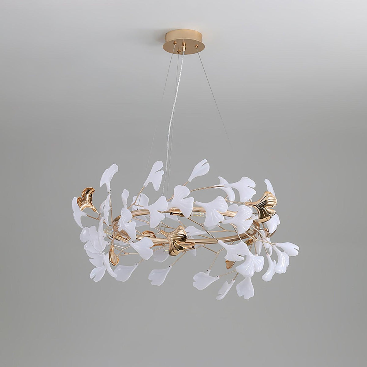 Gingko Garland Chandelier – Hand-Cast Porcelain Leaves in Brushed Gold