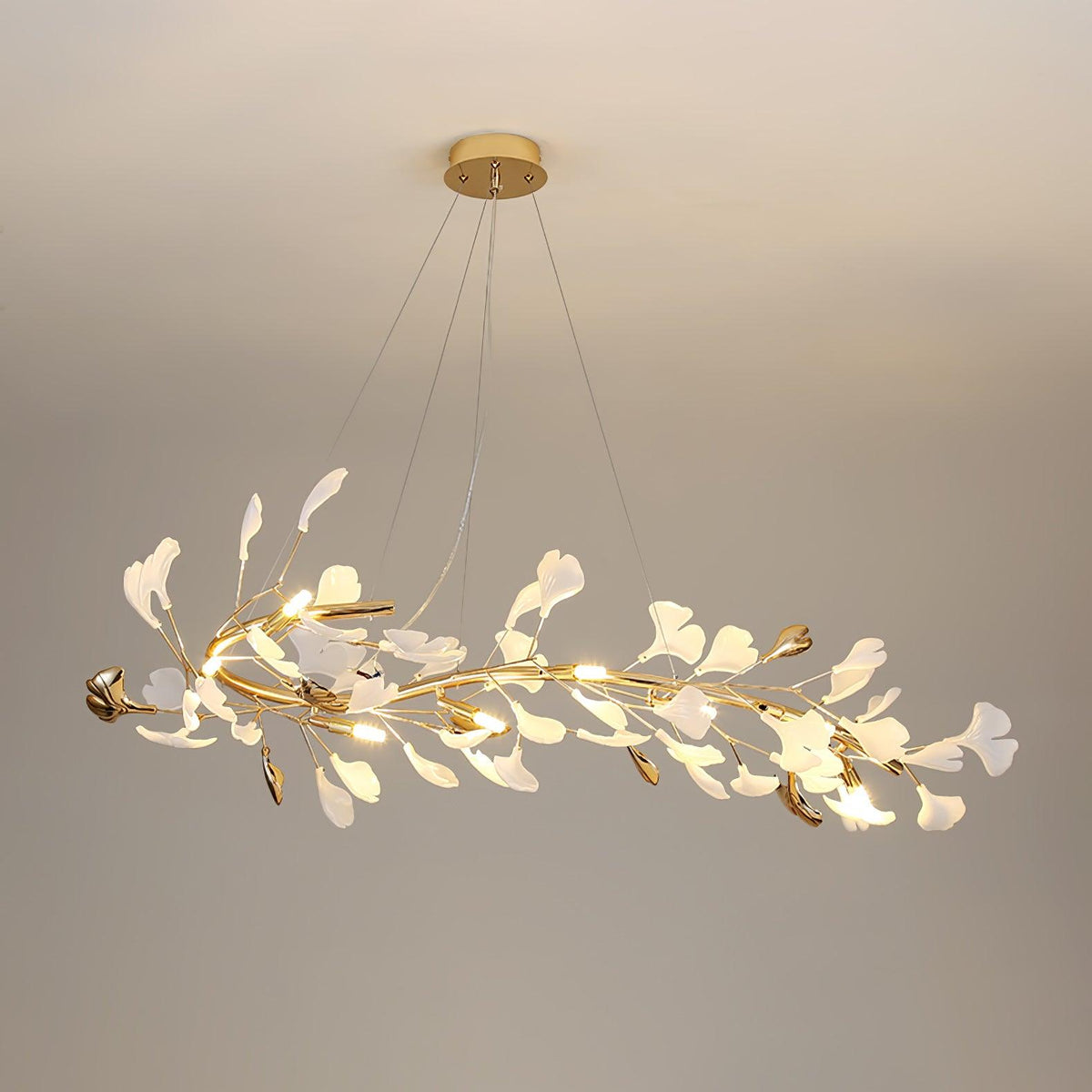 Gingko Garland Chandelier – Hand-Cast Porcelain Leaves in Brushed Gold