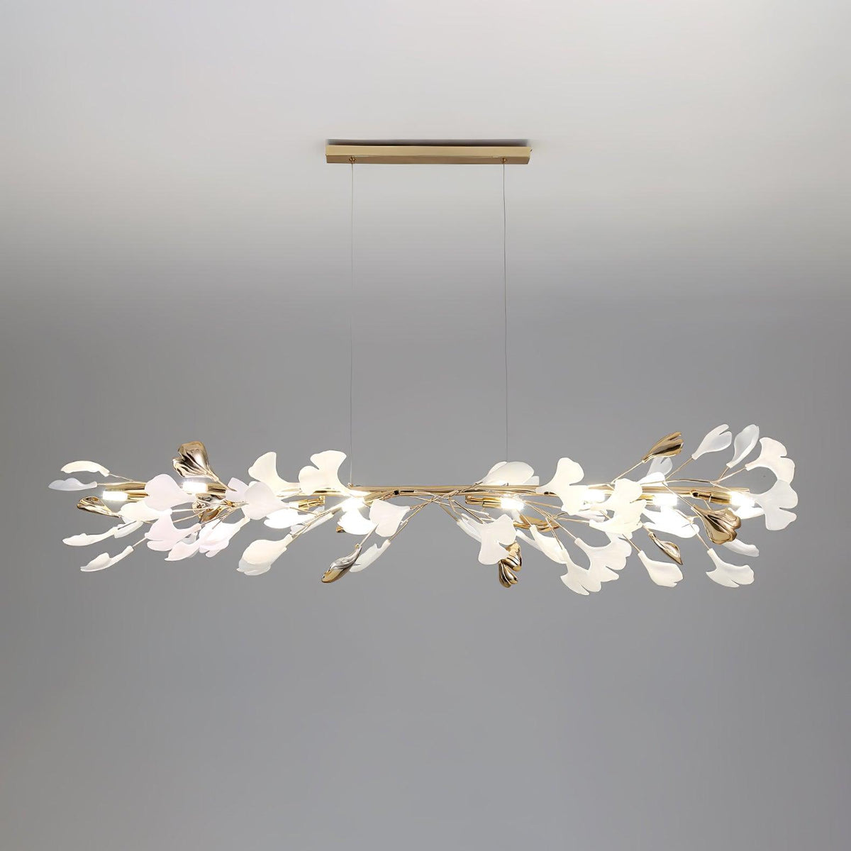 Gingko Garland Chandelier – Hand-Cast Porcelain Leaves in Brushed Gold