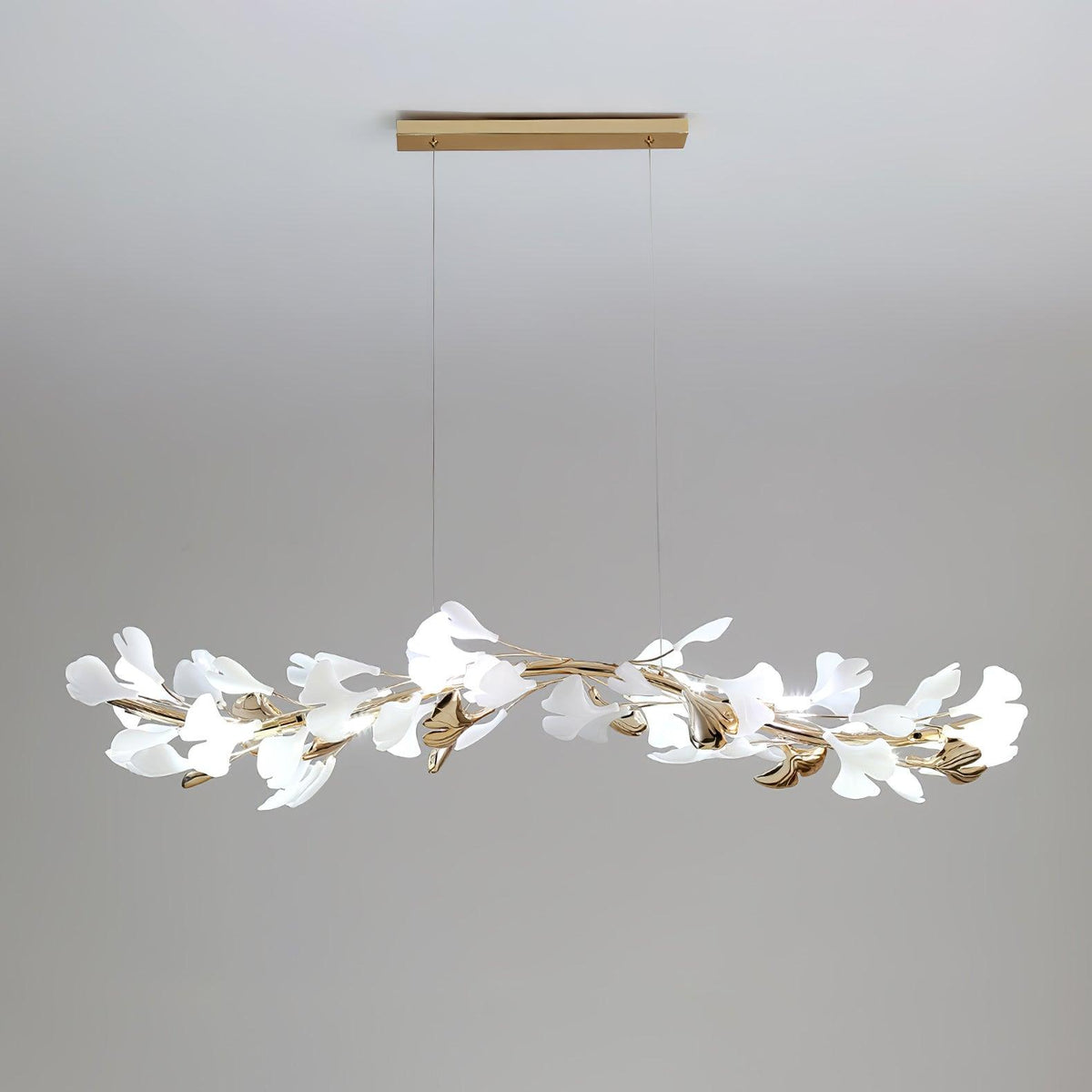 Gingko Garland Chandelier – Hand-Cast Porcelain Leaves in Brushed Gold