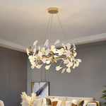 Gingko Garland Chandelier – Hand-Cast Porcelain Leaves in Brushed Gold