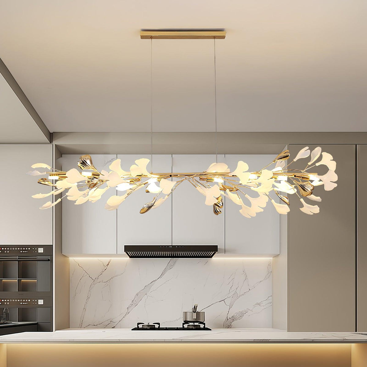 Gingko Garland Chandelier – Hand-Cast Porcelain Leaves in Brushed Gold