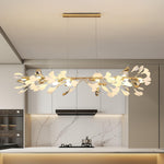 Gingko Garland Chandelier – Hand-Cast Porcelain Leaves in Brushed Gold