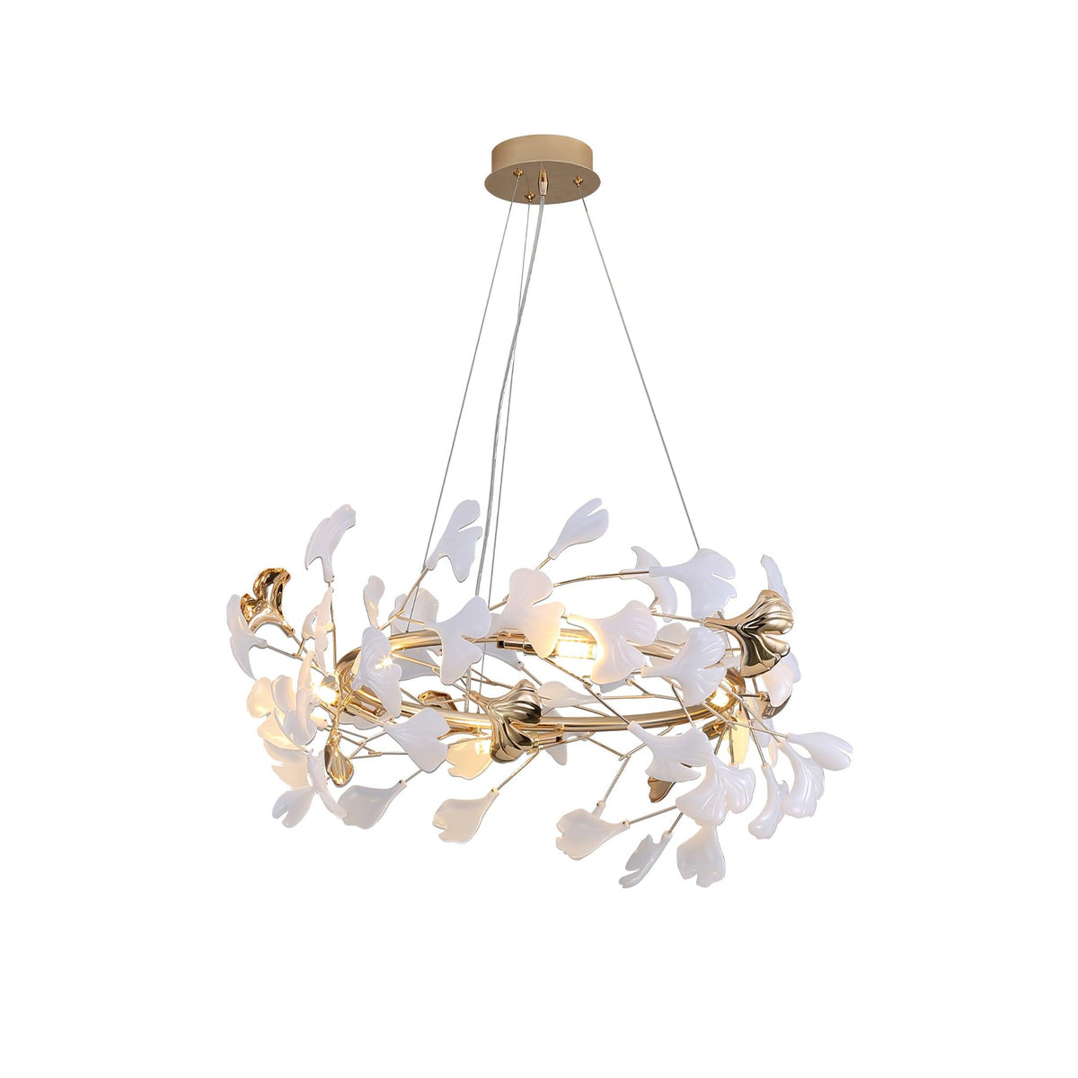 Gingko Garland Chandelier – Hand-Cast Porcelain Leaves in Brushed Gold