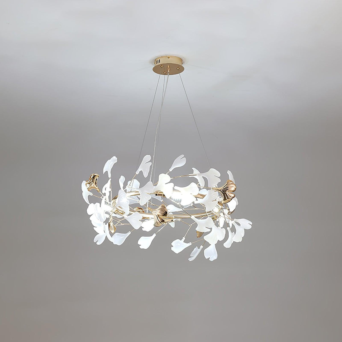 Gingko Garland Chandelier – Hand-Cast Porcelain Leaves in Brushed Gold