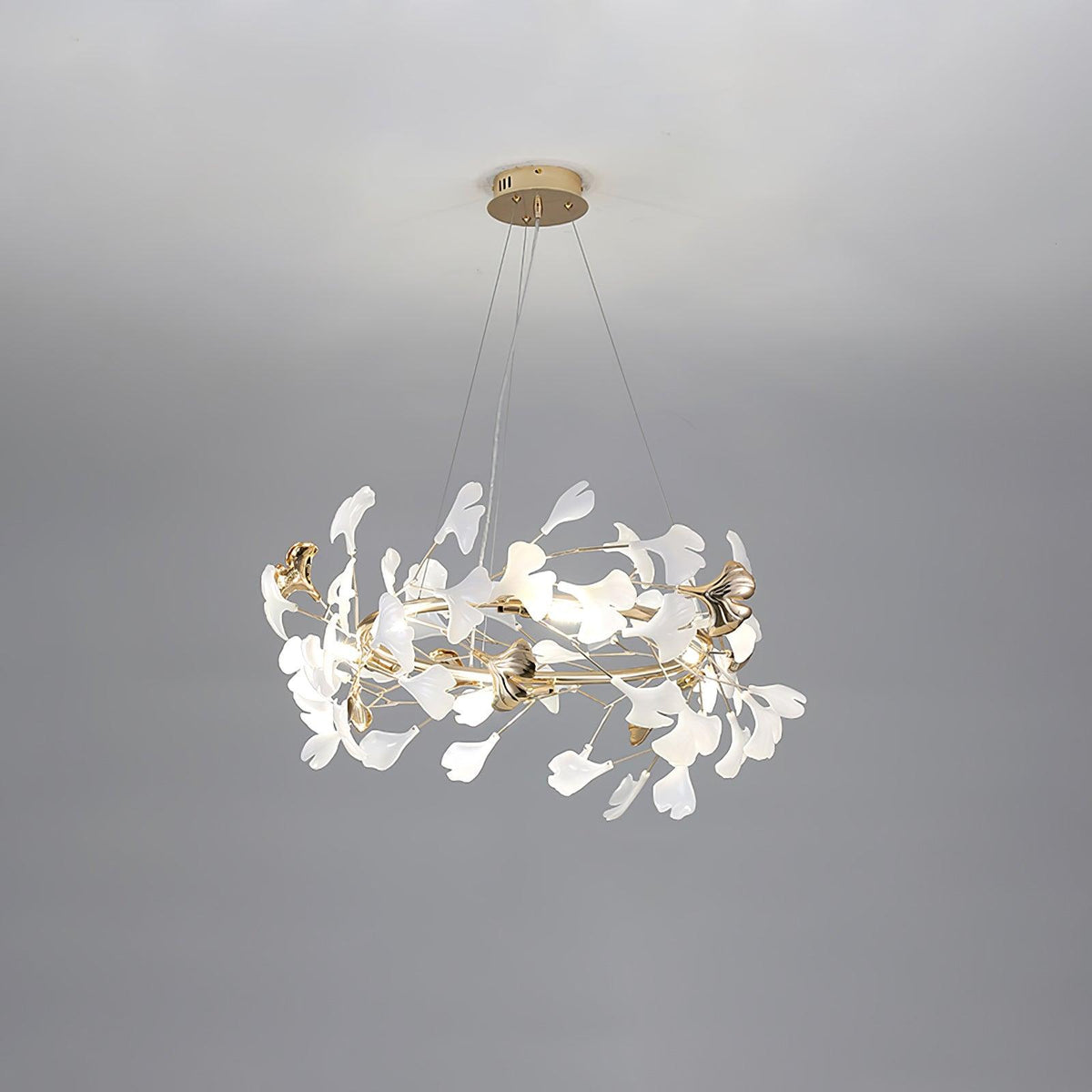 Gingko Garland Chandelier – Hand-Cast Porcelain Leaves in Brushed Gold