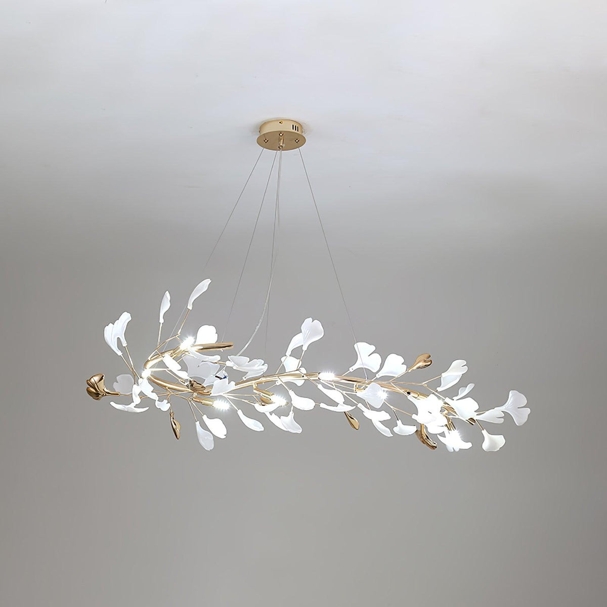 Gingko Garland Chandelier – Hand-Cast Porcelain Leaves in Brushed Gold