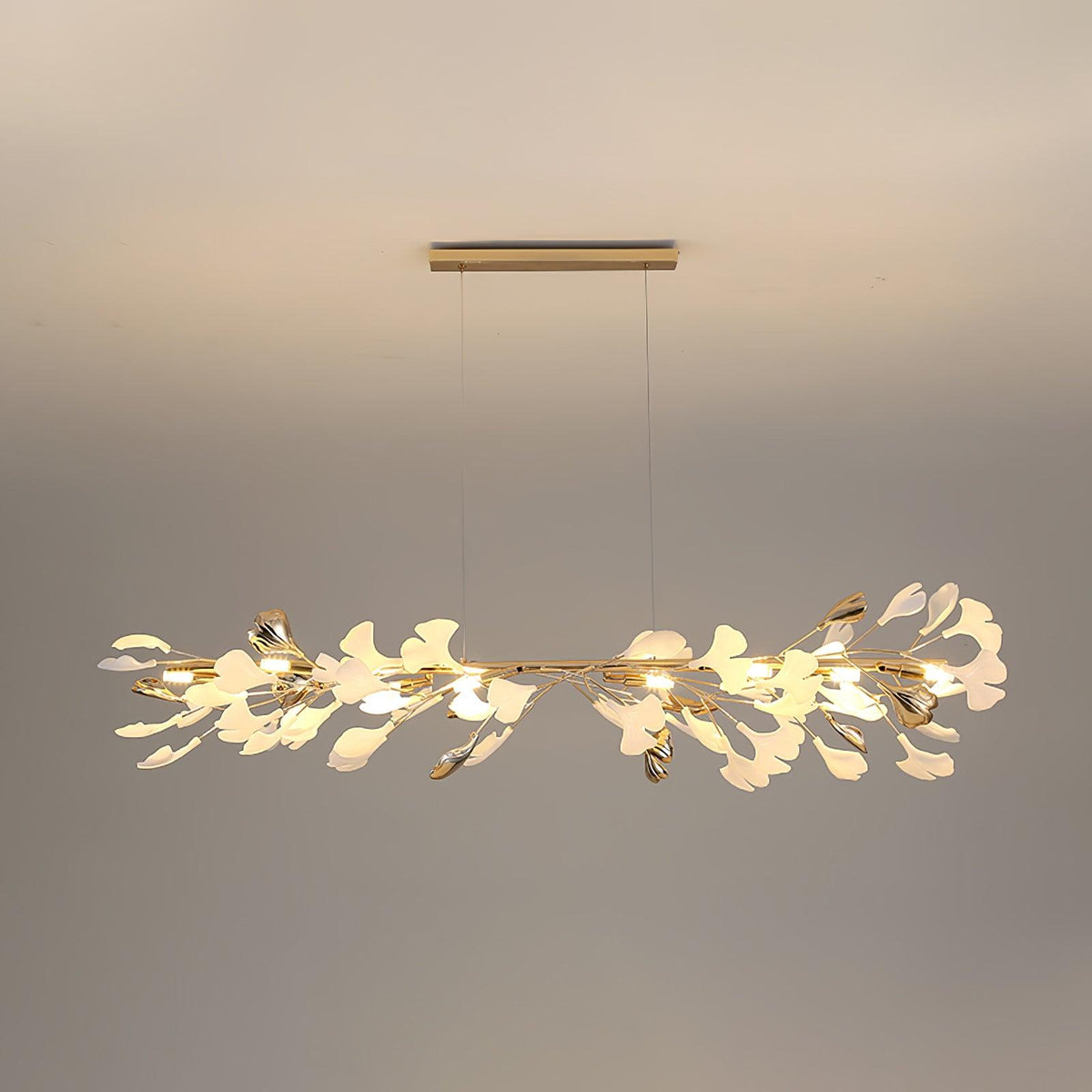 Gingko Garland Chandelier – Hand-Cast Porcelain Leaves in Brushed Gold