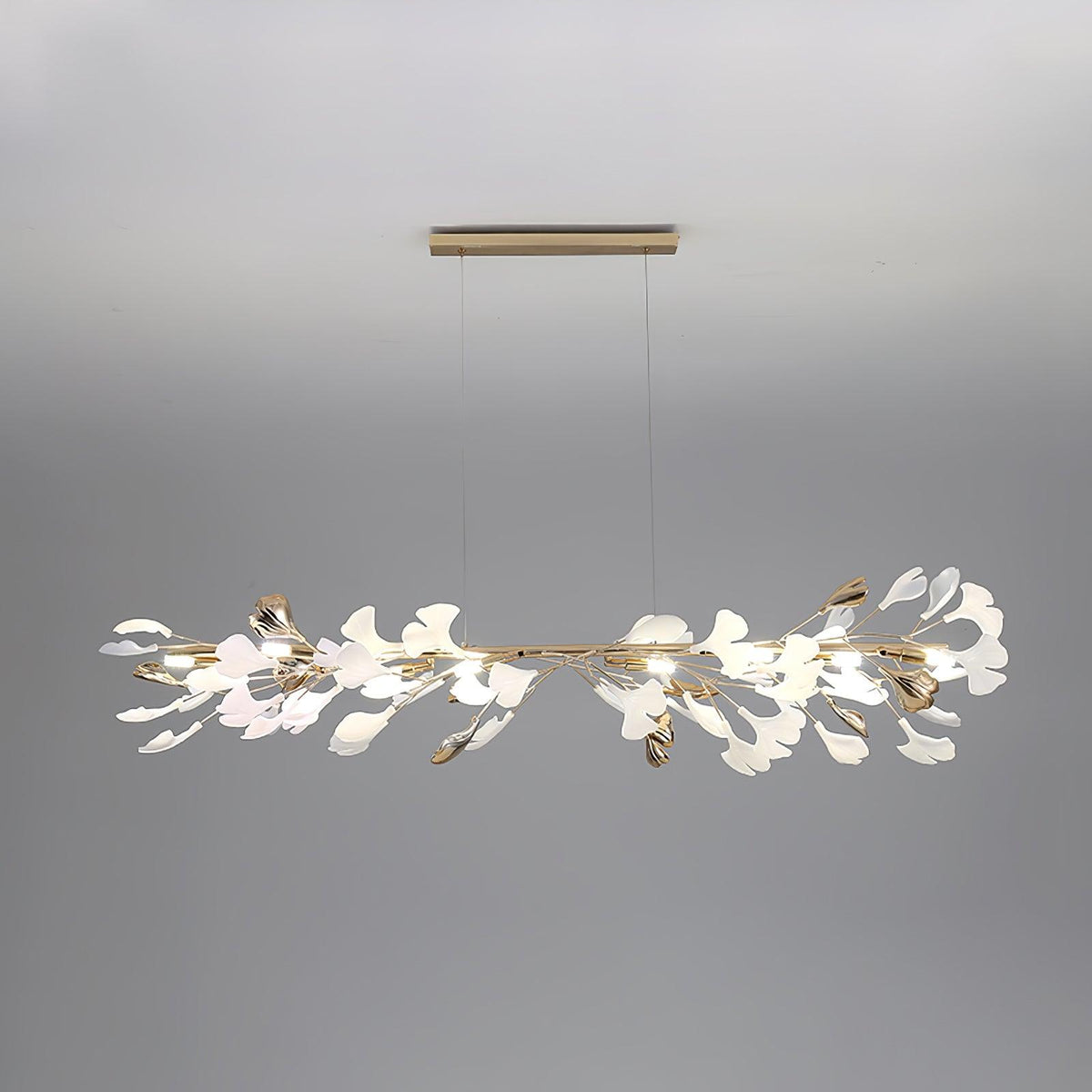 Gingko Garland Chandelier – Hand-Cast Porcelain Leaves in Brushed Gold