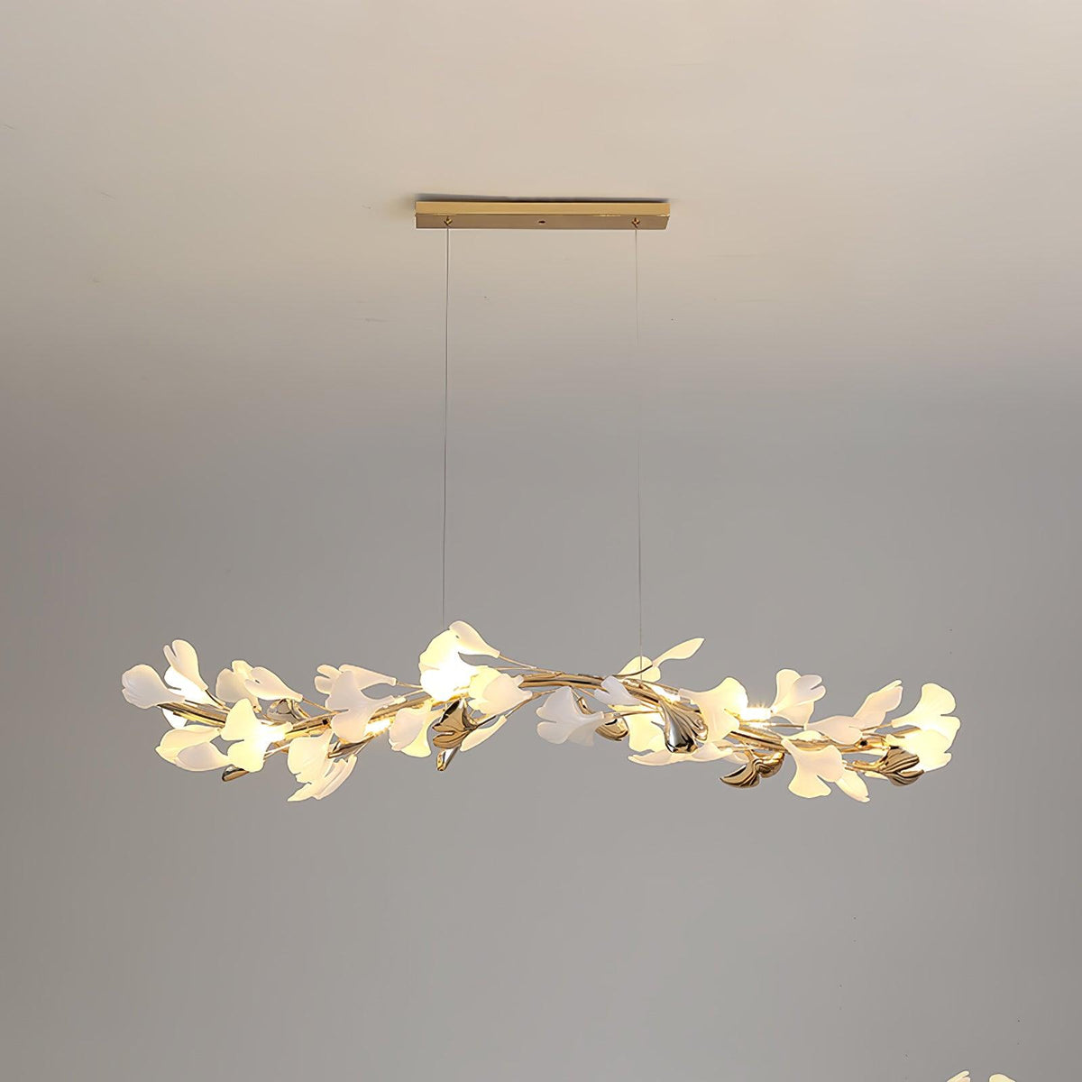 Gingko Garland Chandelier – Hand-Cast Porcelain Leaves in Brushed Gold