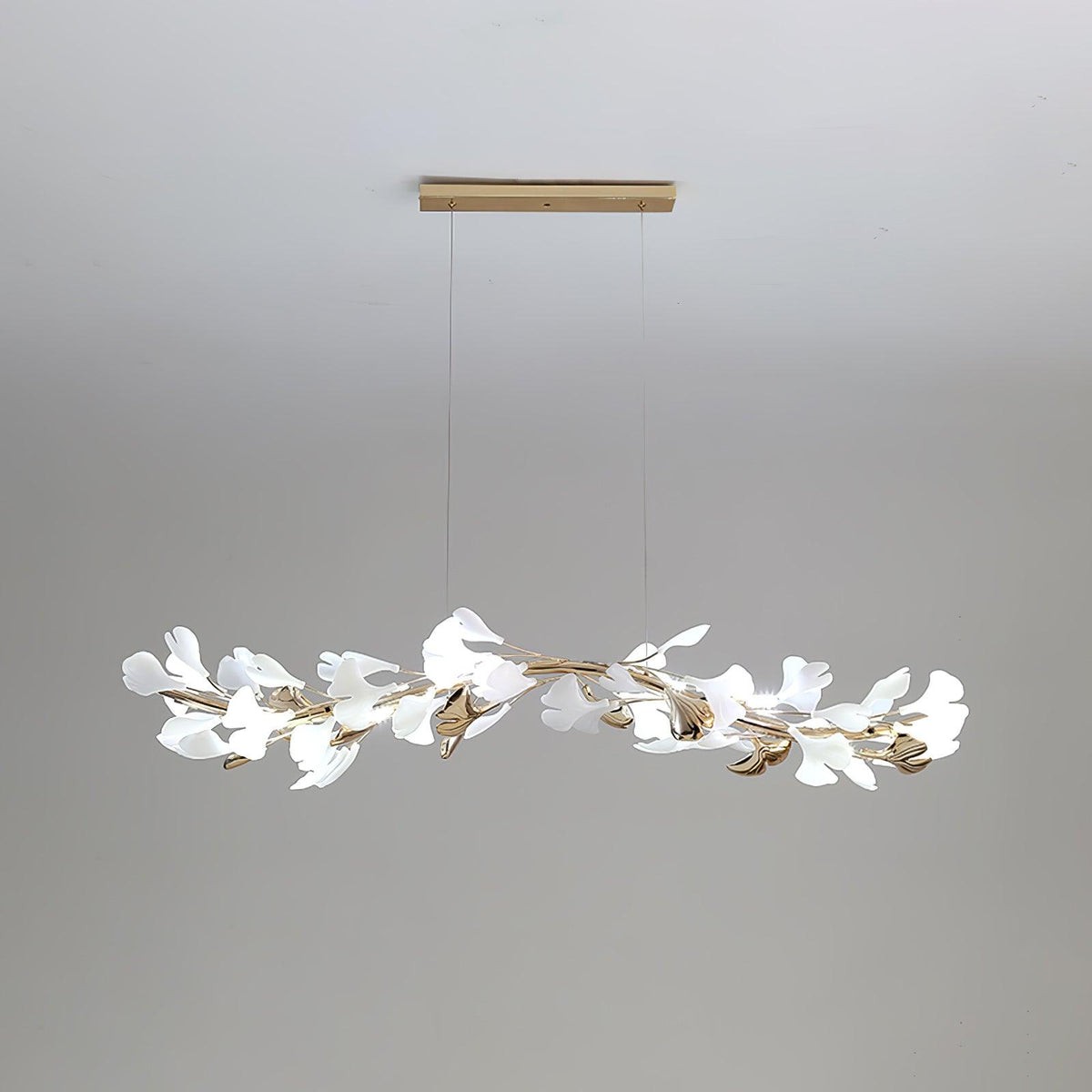 Gingko Garland Chandelier – Hand-Cast Porcelain Leaves in Brushed Gold