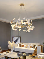 Gingko Garland Chandelier – Hand-Cast Porcelain Leaves in Brushed Gold