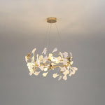 Gingko Garland Chandelier – Hand-Cast Porcelain Leaves in Brushed Gold