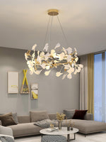 Gingko Garland Chandelier – Hand-Cast Porcelain Leaves in Brushed Gold