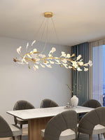 Gingko Garland Chandelier – Hand-Cast Porcelain Leaves in Brushed Gold