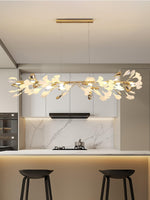 Gingko Garland Chandelier – Hand-Cast Porcelain Leaves in Brushed Gold